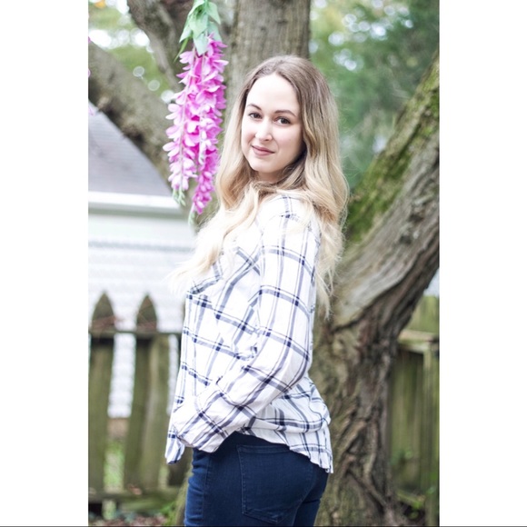 A New Day Plaid 3/4 Button Down Long Sleeve Shirt - Picture 1 of 4